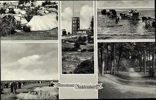 Ak Sahlenburg Cuxhaven in Niedersachsen, Wattwagen, Strandpartie, Waldweg, Turm