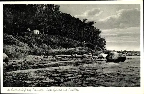 Ak Katharinenhof auf Insel Fehmarn Ostholstein, Strandpartie mit Pavillon