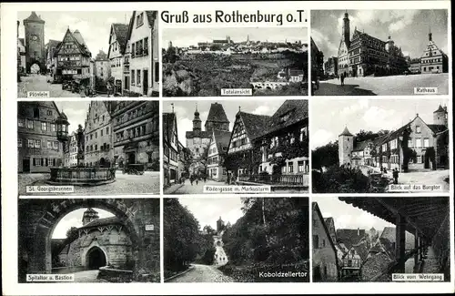 Ak Rothenburg ob der Tauber Mittelfranken, Am Spitaltor, Gesamtansicht, Rathaus, Rödergasse, Burgtor