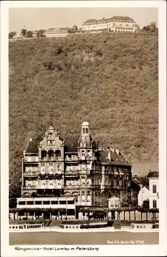 Ak Königswinter am Rhein, Hotel Loreley mit Petersberg