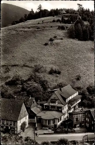 Ak Bad Grund im Harz, Hotel Glückauf mit Blick auf Pavillon