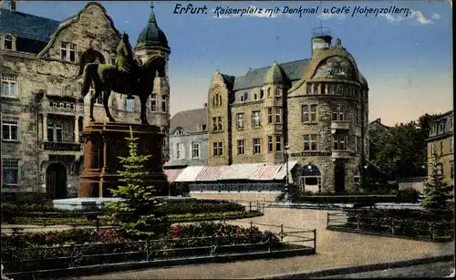 Ak Erfurt in Thüringen, Kaiserplatz mit Denkmal und Café Hohenzollern