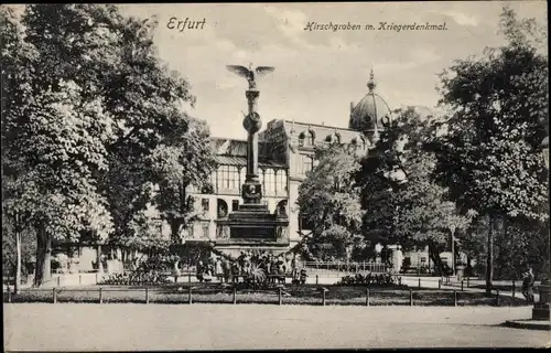Ak Erfurt in Thüringen, Hirschgraben und Kriegerdenkmal