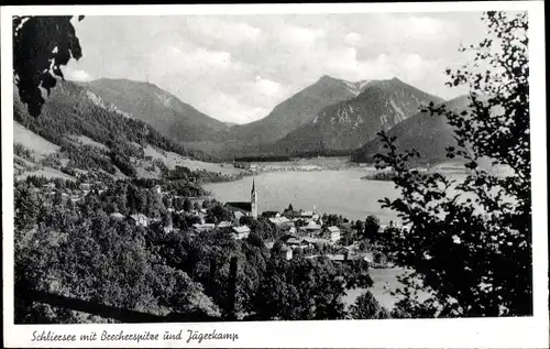 Ak Schliersee in Oberbayern, Panorama mit Brecherspitze und Jägerkamp