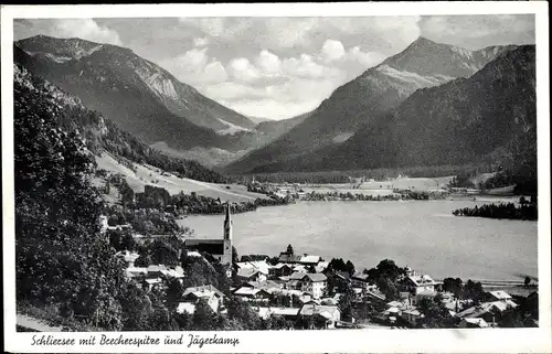 Ak Schliersee in Oberbayern, Teilansicht mit Brecherspitze und Jägerkamp