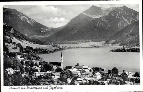 Ak Schliersee in Oberbayern, Teilansicht mit Brecherspitze und Jägerkamp