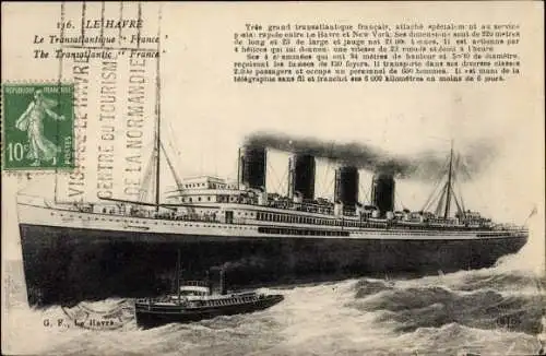 Ak Le Havre Seine Maritime, Le Transatlantique France, Dampfer, French Line, CGT