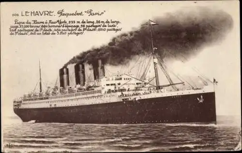 Ak Le Havre Seine Maritime, Paquebot Paris, Dampfer, French Line, CGT