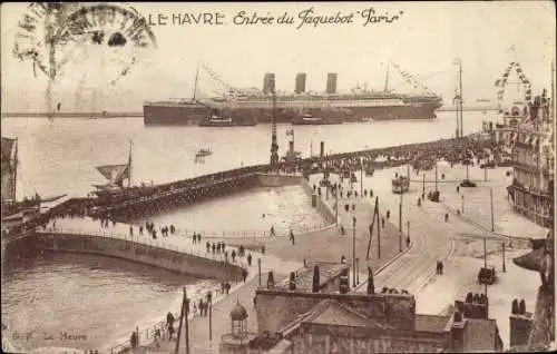 Ak Le Havre Seine Maritime, Entree du Paquebot Paris, Dampfer, French Line, CGT