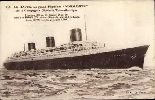 Ak Le Havre Seine Maritime, Le Grand Paquebot Normandie, Dampfer, CGT, French Line