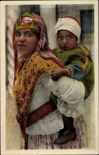 Ak Scènes et Types, Mauresque et son enfant