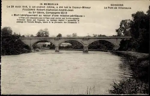 Ak Soissons Aisne, Le Pont de Villeneuve