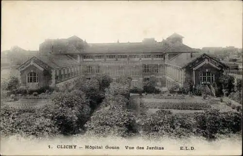 Ak Clichy Hauts de Seine, Hopital Gouin, Vue des Jardins