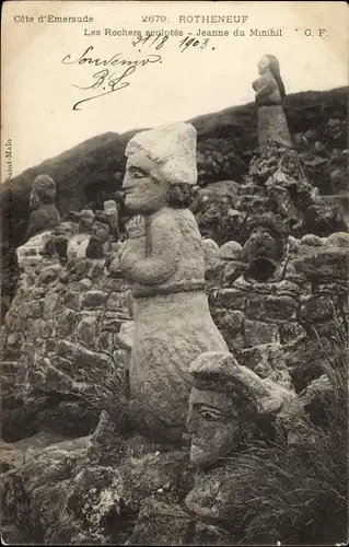 Ak Rothéneuf Ille-et-Vilaine, Rochers sculptés, Jeanne du Minihil