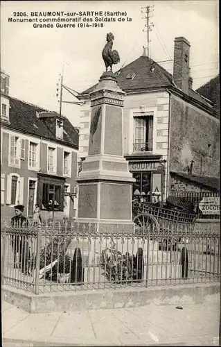 Ak Beaumont Sarthe, Monument commémoratif des Soldats de la Grande Guerre