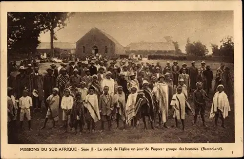 Ak Basutoland Lesotho, Menschengruppe bei der Kirche, Mission Südafrika, Basutoland