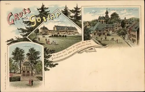 Litho Goslar am Harz, Kaiserhaus, Frankenberger Plan mit Kirche