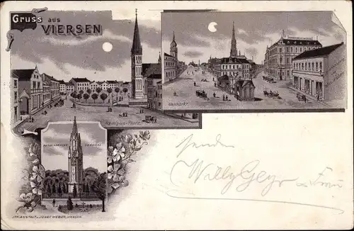 Mondschein Litho Viersen in Nordrhein Westfalen, Remigiusplatz, Neumarkt, Denkmal