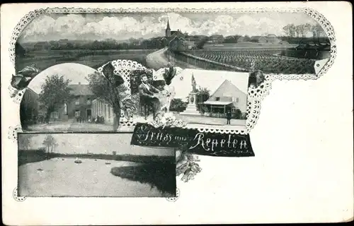 Ak Repelen Rheinkamp Moers am Niederrhein, Gesamtansicht, Pastor Felke, Gasthaus, Denkmal