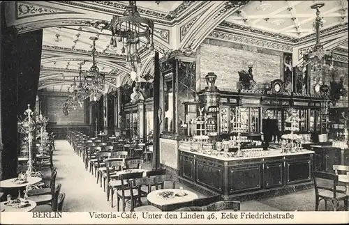 Ak Berlin Mitte, Victoria Cafe, Unter den Linden 46, Ecke Friedrichstraße