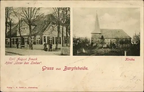 Ak Bargteheide in Holstein, Hotel Unter den Linden, Kirche