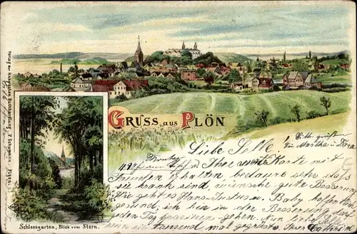 Litho Plön am See Holstein, Panorama, Schlossgarten, Blick vom Stern