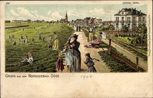 Litho Nordseebad Döse Cuxhaven, Central Hotel, Deich