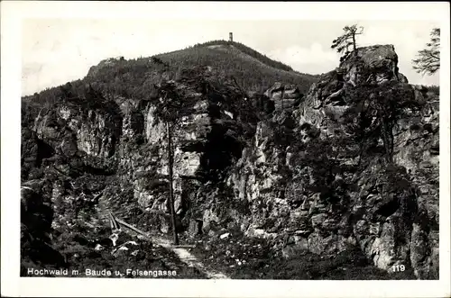 Ak Oybin in der Oberlausitz, Zittauer Gebirge, Hochwald, Baude und Felsengasse