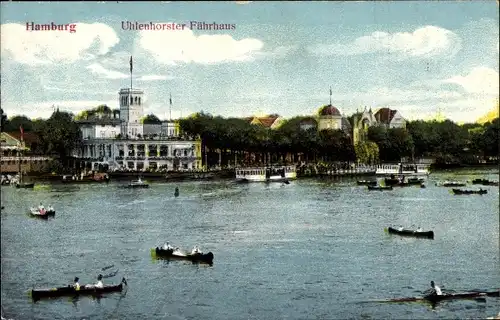 Ak Hamburg Nord Uhlenhorst, Fährhaus, Ruderboote auf der Alster