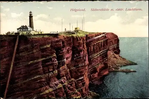 Ak Nordseeinsel Helgoland, Südwestküste mit Leuchtturm