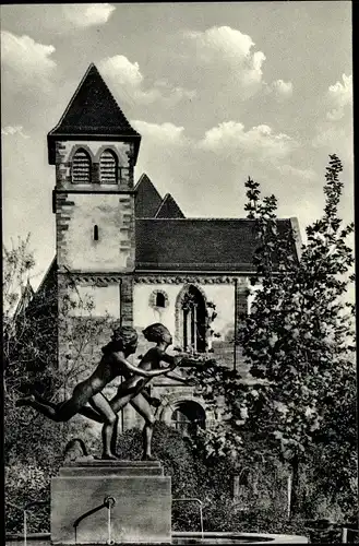 Ak Pforzheim im Schwarzwald, Schlosskirche mit Dreitälerbrunnen