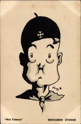 Künstler Ak Marcassin Etonne, Nos Totems, Pfadfinder