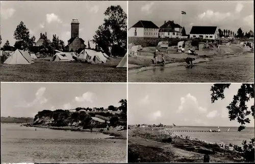 Ak Pelzerhaken Neustadt in Holstein, Strand, Anlegebrücke, Steilufer, Camping am Leuchtturm