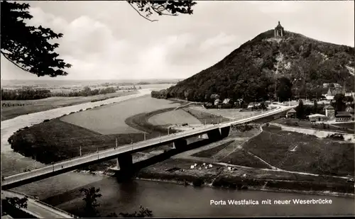 Ak Porta Westfalica an der Weser, Weserbrücke, Kaiser-Wilhelm-Denkmal