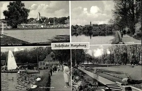 Ak Ratzeburg im Herzogtum Lauenburg, Seepromenade, Städt. Anlagen, Sportplatz