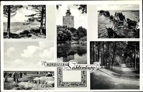 Ak Sahlenburg Cuxhaven in Niedersachsen, Wattwagen, Strandpartie, Waldweg, Turm