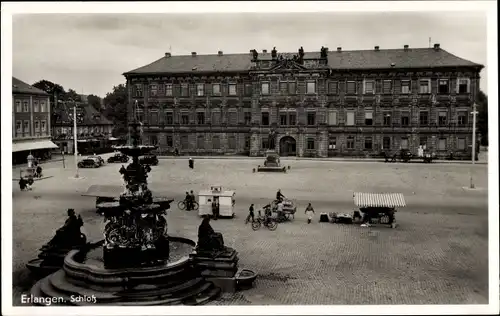 Ak Erlangen in Mittelfranken Bayern, Schloss, Markt, Springbrunnen