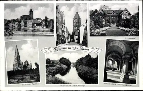 Ak Rheine in Westfalen, Altstadt, Gertrudenstift, Pfarrei St. Antonius, Emspartie, Kloster Bentlage