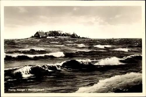 Ak Hallig Hooge in Nordfriesland, Backenswarft, Brandung