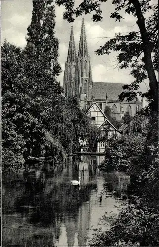 Ak Soest in Westfalen, Wiesenkirche vom Möhnesee aus gesehen