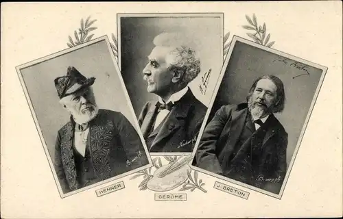 Ak Jean-Léon Gérôme, J. Breton, Henner, Maler, Portraits