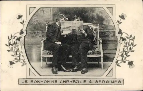 Ak Le Bonhomme Chrysale et Sergines, Hinter der Zeitung