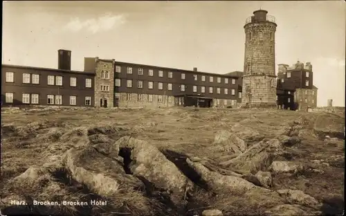 Ak Brocken Nationalpark Harz, Brockenhotel, Brockenturm