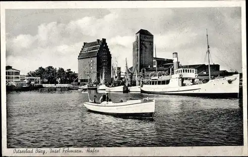 Ak Burg auf der Insel Fehmarn, Hafen, Dampfer