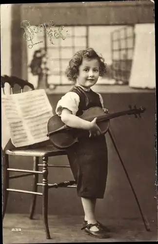Ak Bonne Fete, Kind mit Geige