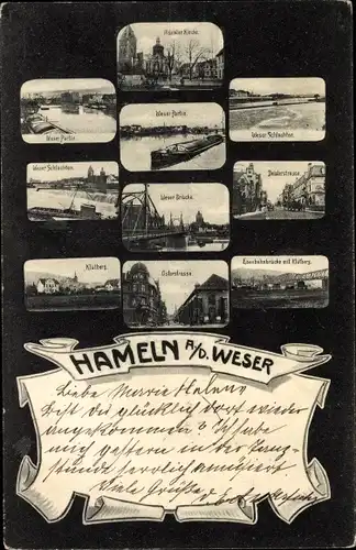 Ak Hameln an der Weser Niedersachsen, Kirche, Deisterstraße, Weserbrücke, Osterstraße, Klütberg