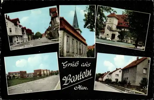 Ak Banteln Gronau an der Leine Niedersachsen, Schloss, Siedlung, Göttinger Straße, Kirche, Schule