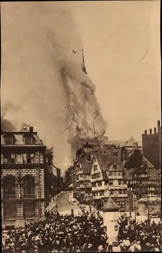 Ak Hamburg Mitte Neustadt, Kirche St. Michaelis, Einsturz des Turmes, Brand 1906