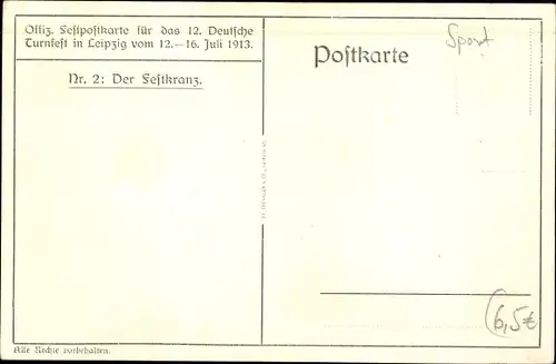 Ak Leipzig in Sachsen, XII. Deutsches Turnfest 1913, Turner mit Festkranz