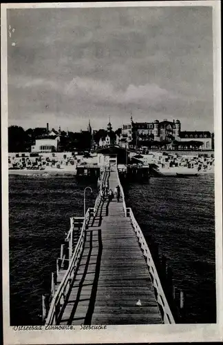 Ak Ostseebad Zinnowitz auf Usedom, Strand und Seebrücke